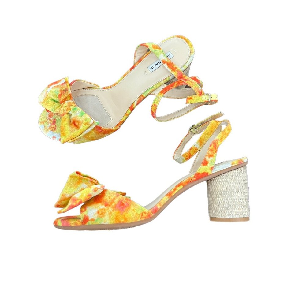 Alex Marie Sandals Womens 8 Yellow Orange Floral Bow Strappy Open Toe Cottage